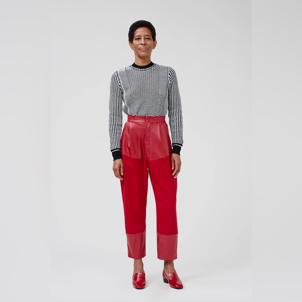 Rachel Comey Dandy Pant, Red Wool Sateen/Leatherette Combo, Size 4, New with tag - Picture 3 of 3